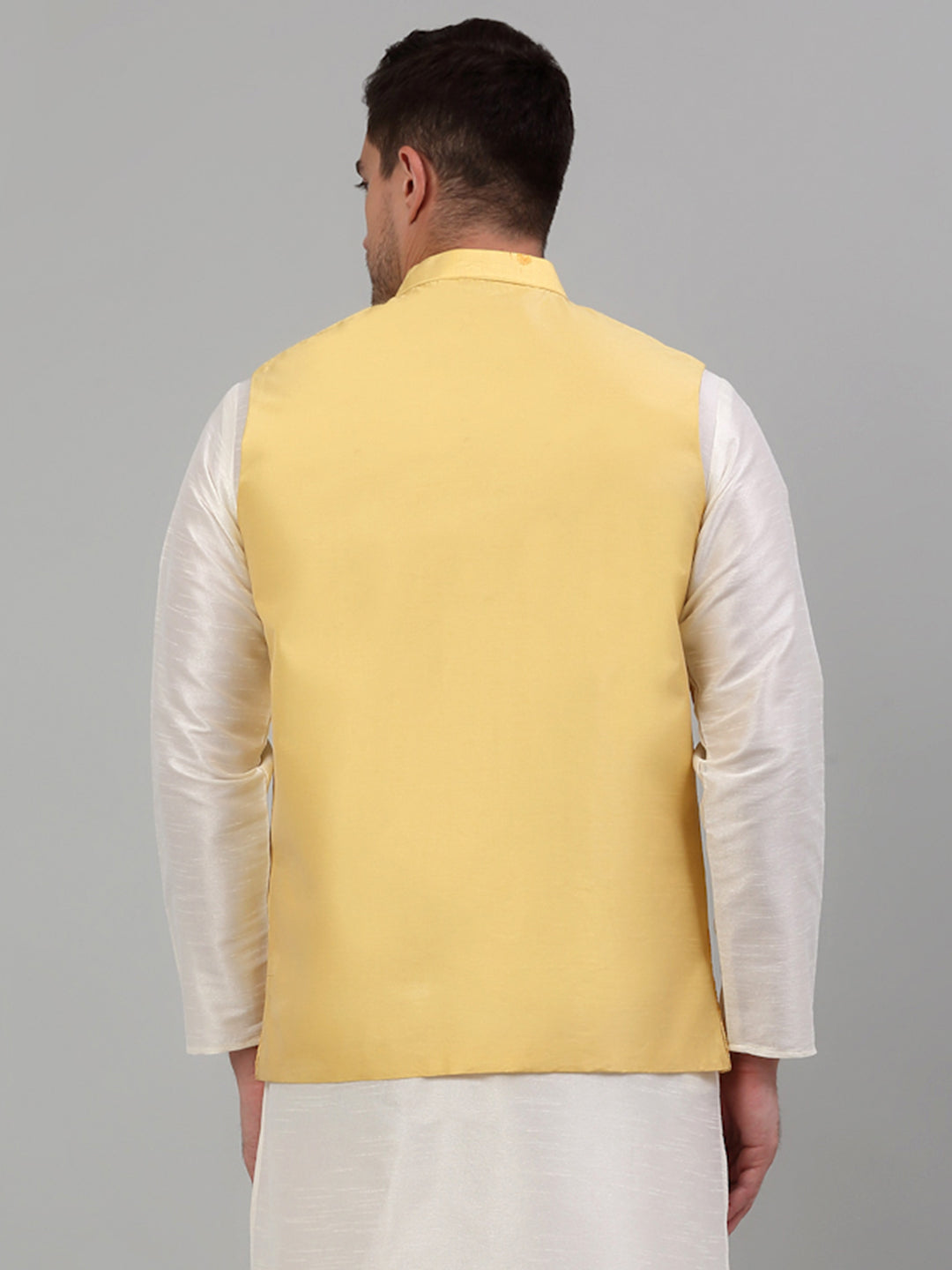 Jompers Men's Embroidered Nehru Jacket - Yellow | Grocsy