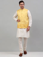 Jompers Men's Embroidered Nehru Jacket - Yellow | Grocsy