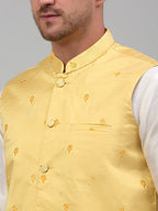 Jompers Men's Embroidered Nehru Jacket - Yellow | Grocsy