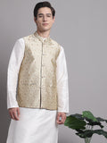 Jompers Men's Cream Woven Design Nehru Jacket | Grocsy