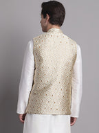Jompers Men's Cream Woven Design Nehru Jacket | Grocsy