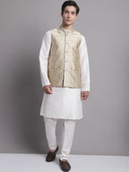Jompers Men's Cream Woven Design Nehru Jacket | Grocsy