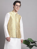 Jompers Men's Golden Woven Design Nehru Jacket | Grocsy