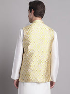 Jompers Men's Golden Woven Design Nehru Jacket | Grocsy