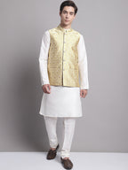 Jompers Men's Golden Woven Design Nehru Jacket | Grocsy