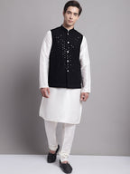 Jompers Men's Black Sequins and Embroidered Nehru Jacket | Grocsy