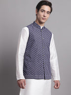 Jompers Men's Grey Sequins and Embroidered Nehru Jacket | Grocsy