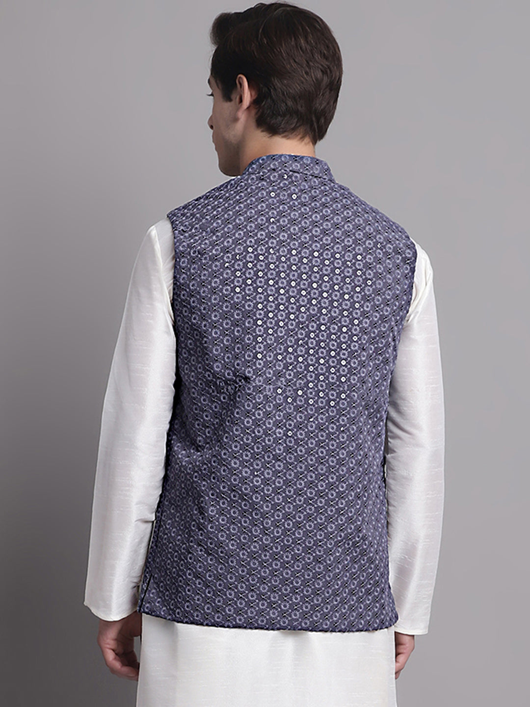 Jompers Men's Grey Sequins and Embroidered Nehru Jacket | Grocsy