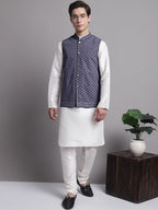 Jompers Men's Grey Sequins and Embroidered Nehru Jacket | Grocsy
