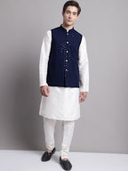 Jompers Men's Navy Blue Sequins and Embroidered Nehru Jacket | Grocsy