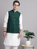 Jompers Men's Olive Green Sequins and Embroidered Nehru Jacket | Grocsy