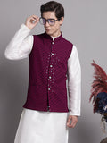 Jompers Men's Purple Sequins and Embroidered Nehru Jacket | Grocsy