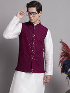 Jompers Men's Purple Sequins and Embroidered Nehru Jacket | Grocsy