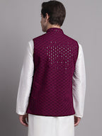 Jompers Men's Purple Sequins and Embroidered Nehru Jacket | Grocsy