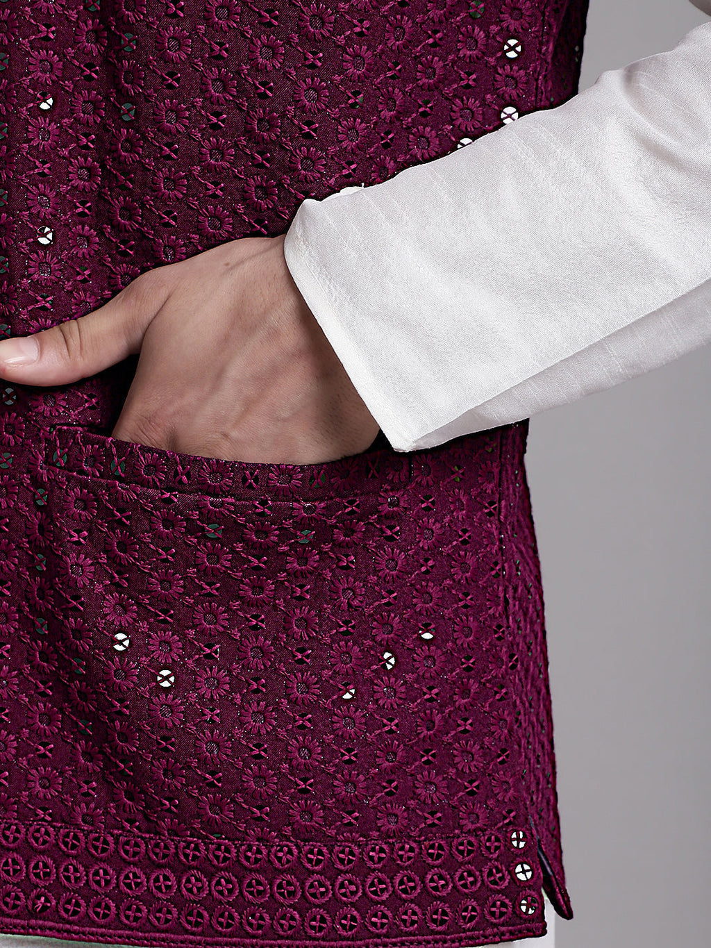 Jompers Men's Purple Sequins and Embroidered Nehru Jacket | Grocsy