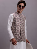 Jompers Men's Purple Woven Design Nehru Jacket With Solid Kurta Pyjama | Grocsy