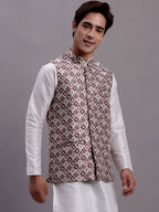 Jompers Men's Purple Woven Design Nehru Jacket With Solid Kurta Pyjama | Grocsy