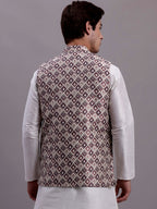Jompers Men's Purple Woven Design Nehru Jacket With Solid Kurta Pyjama | Grocsy