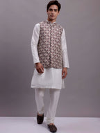 Jompers Men's Purple Woven Design Nehru Jacket With Solid Kurta Pyjama | Grocsy