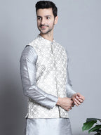 Jompers Men's Woven Design Nehru Jacket - Cream | Grocsy