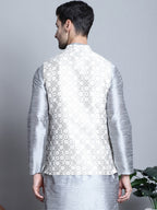 Jompers Men's Woven Design Nehru Jacket - Cream | Grocsy