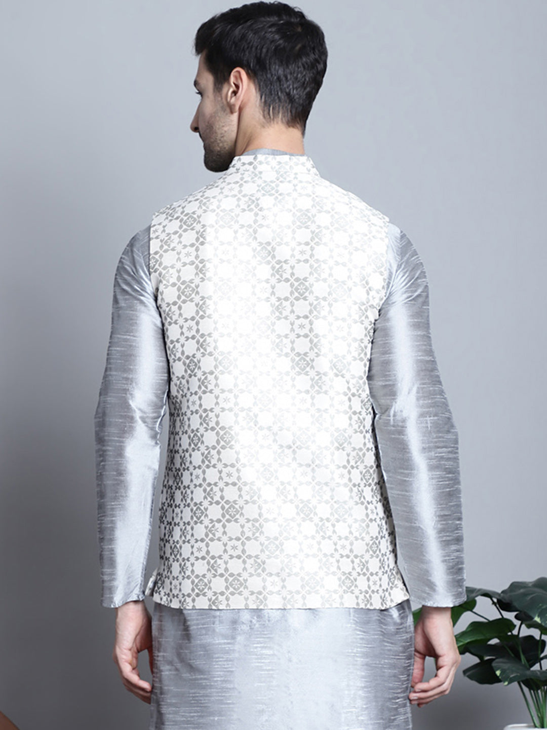 Jompers Men's Woven Design Nehru Jacket - Cream | Grocsy
