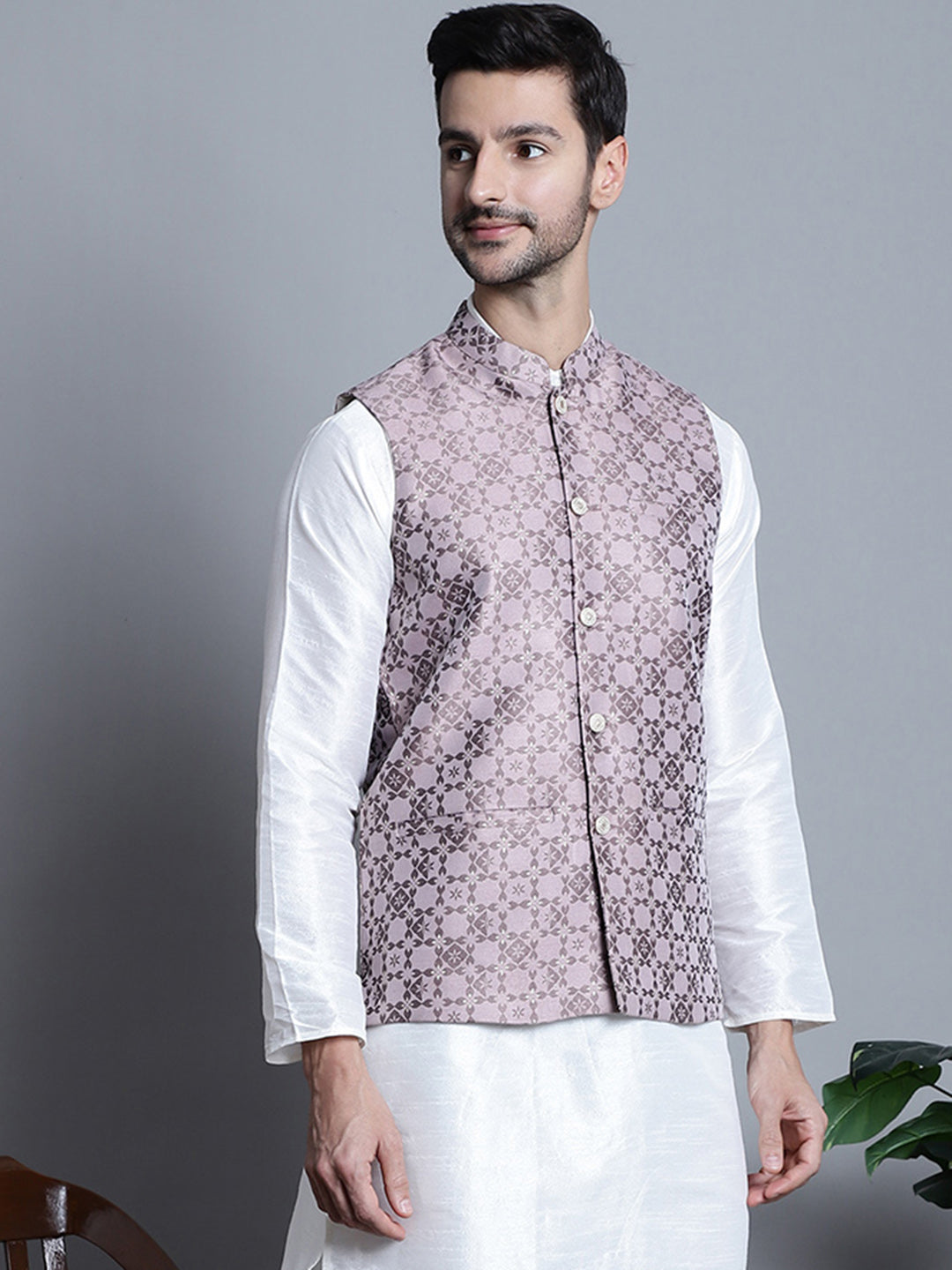 Jompers Men's Woven Design Nehru Jacket - Magenta | Grocsy