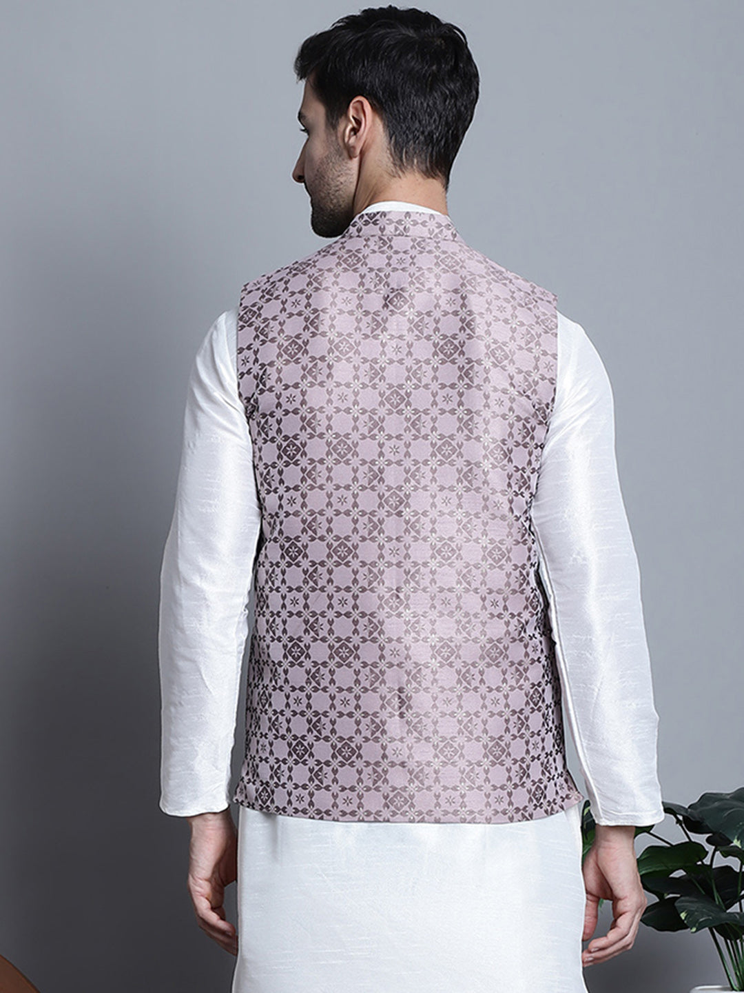 Jompers Men's Woven Design Nehru Jacket - Magenta | Grocsy