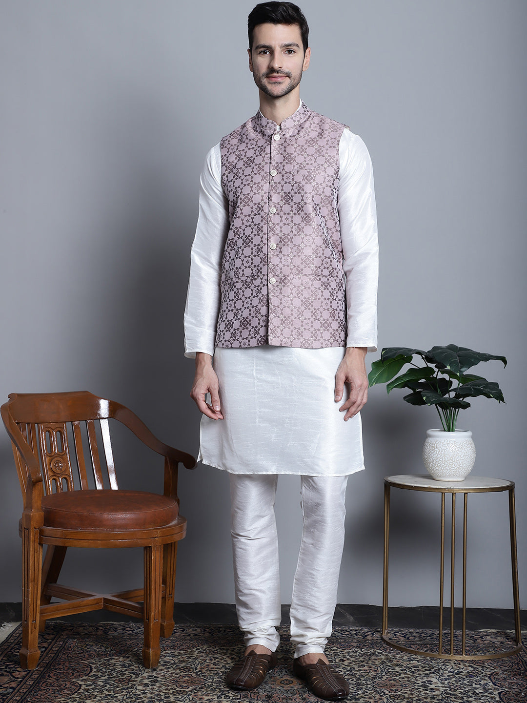 Jompers Men's Woven Design Nehru Jacket - Magenta | Grocsy