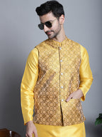 Jompers Men's Woven Design Nehru Jacket - Mustard | Grocsy