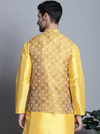 Jompers Men's Woven Design Nehru Jacket - Mustard | Grocsy