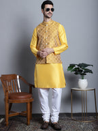 Jompers Men's Woven Design Nehru Jacket - Mustard | Grocsy