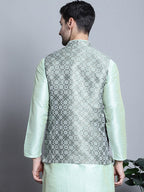 Jompers Men's Woven Design Nehru Jacket - Pista | Grocsy