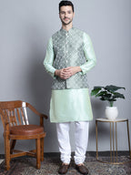 Jompers Men's Woven Design Nehru Jacket - Pista | Grocsy
