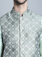 Jompers Men's Woven Design Nehru Jacket - Pista | Grocsy