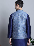Jompers Men's Printed Nehru Jacket - Blue | Grocsy