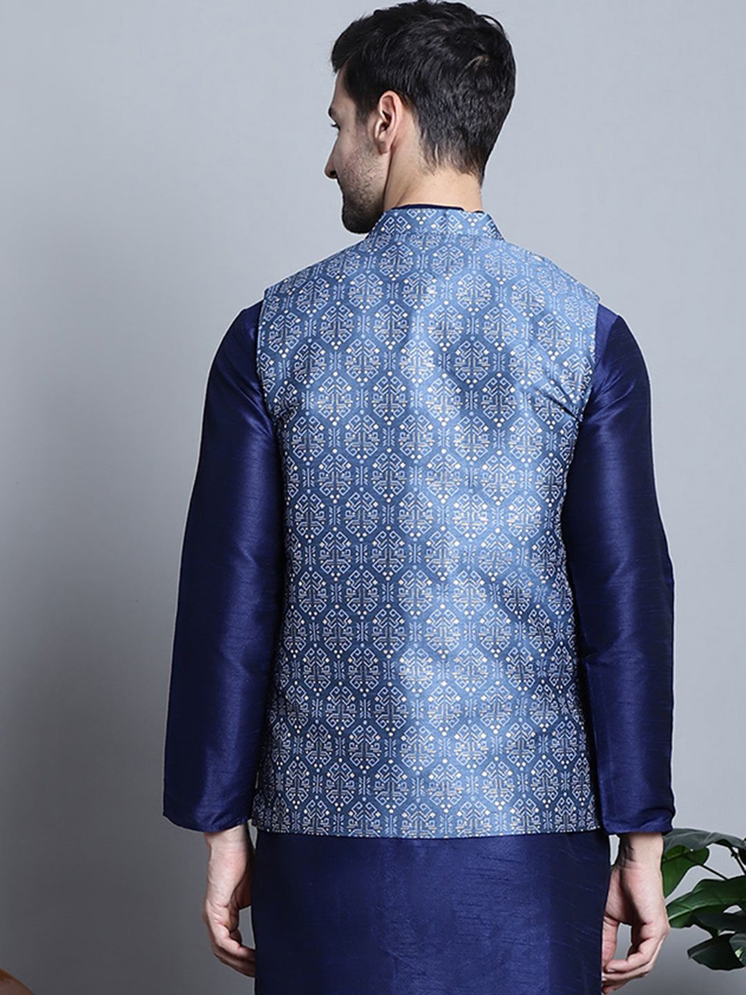 Jompers Men's Printed Nehru Jacket - Blue | Grocsy