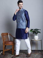 Jompers Men's Printed Nehru Jacket - Blue | Grocsy