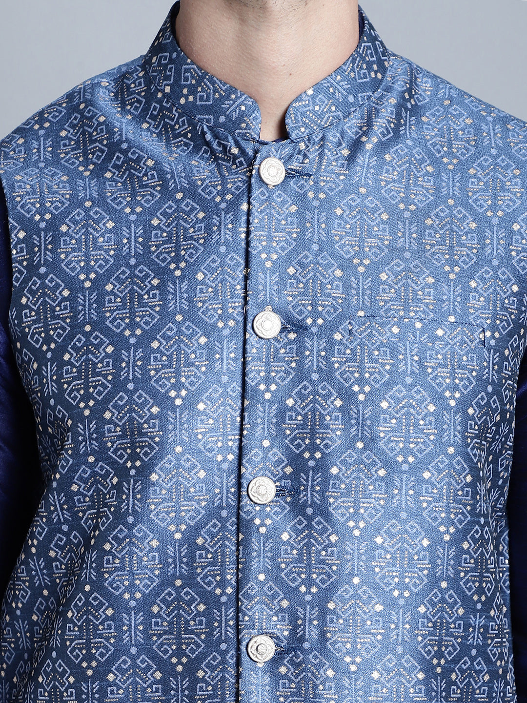 Jompers Men's Printed Nehru Jacket - Blue | Grocsy