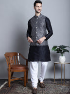 Jompers Men's Printed Nehru Jacket - Charcoal | Grocsy