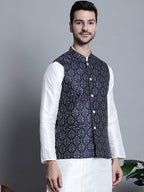 Jompers Men's Printed Nehru Jacket - Navy Blue | Grocsy