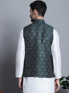 Jompers Men's Printed Nehru Jacket - Olive | Grocsy
