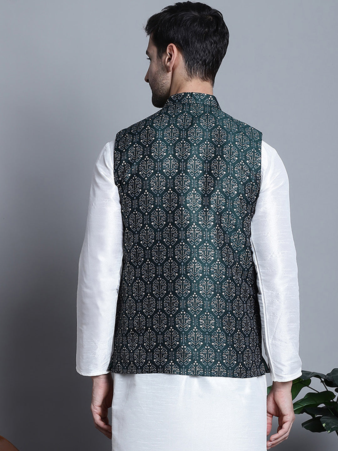 Jompers Men's Printed Nehru Jacket - Olive | Grocsy