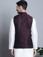 Jompers Men's Woven Design Nehru Jacket - Maroon | Grocsy
