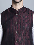 Jompers Men's Woven Design Nehru Jacket - Maroon | Grocsy