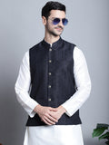 Jompers Men's Woven Design Nehru Jacket - Navy Blue | Grocsy
