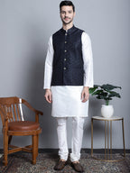 Jompers Men's Woven Design Nehru Jacket - Navy Blue | Grocsy