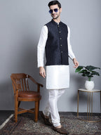 Jompers Men's Woven Design Nehru Jacket - Navy Blue | Grocsy