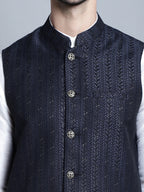 Jompers Men's Woven Design Nehru Jacket - Navy Blue | Grocsy