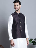 Jompers Men's Woven Design Nehru Jacket - Purple | Grocsy